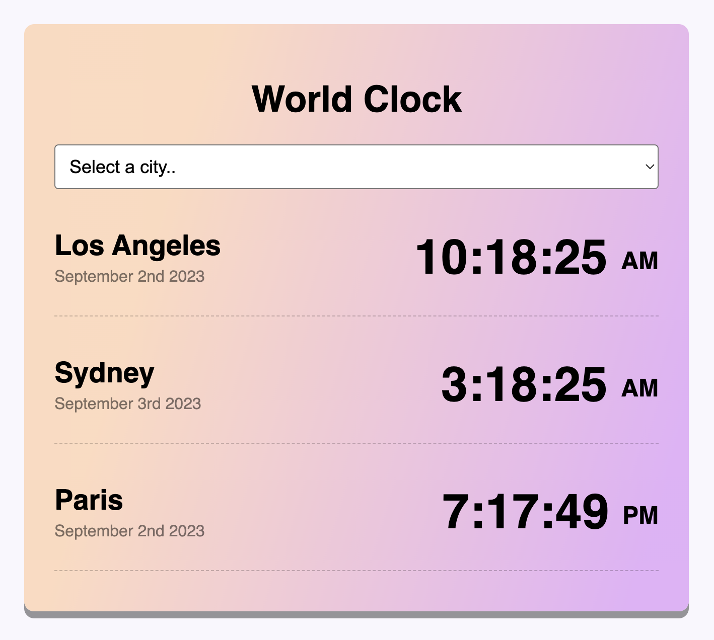 World Clock project preview